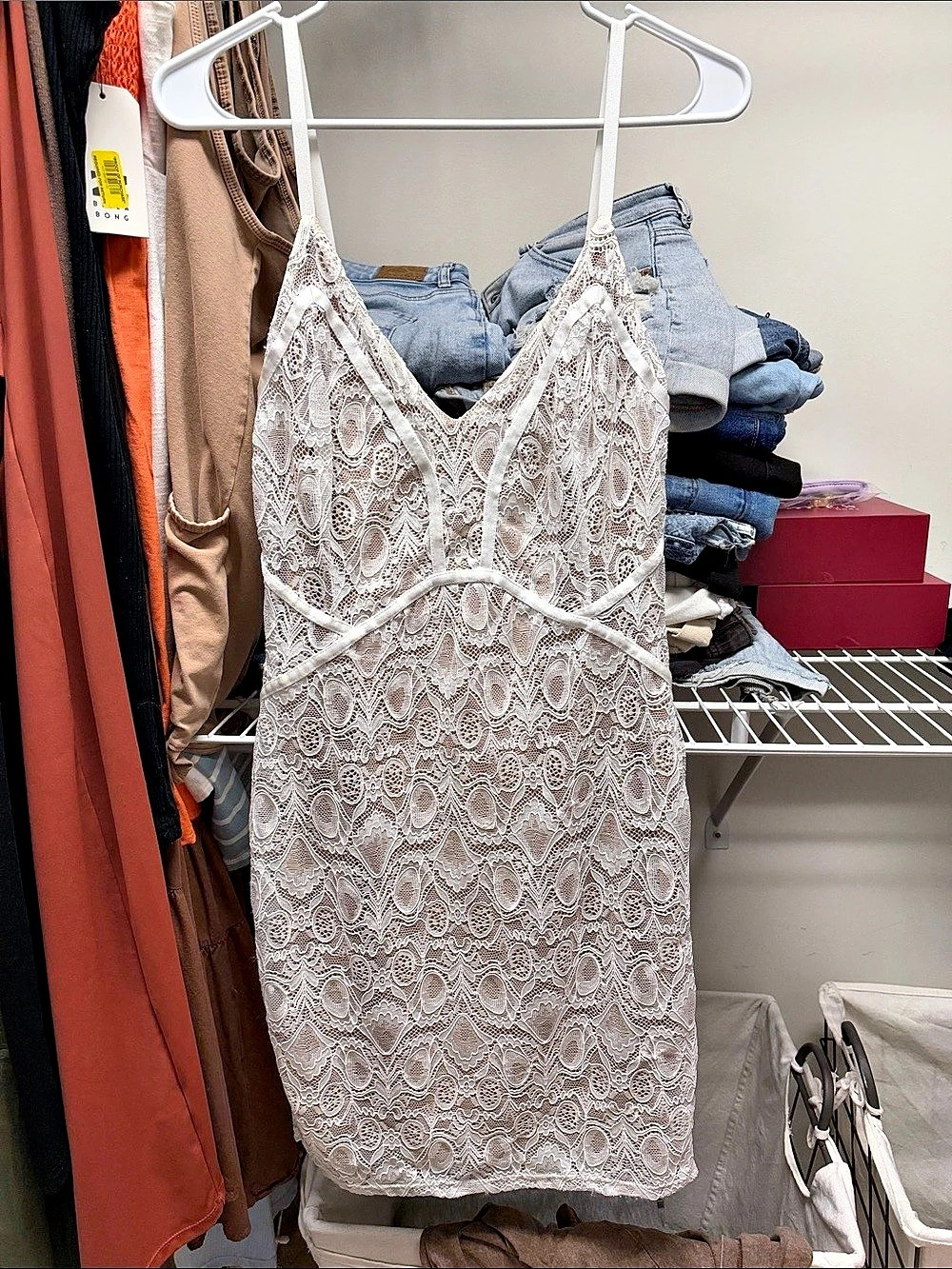Guess Lace Mini Dress in White Size Medium NWT